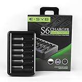 ESYB S6 Universal Battery Charger Intellicharger Speedy Smart Battery Charger 6 Bay/Slot for Rechargeable Batteries Li-ion, Ni-MH, Ni-Cd,10440 14500 16340 18650 26650 A AA AAA