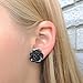 Large Rose Earrings on Plastic Posts for Metal Sensitive Ears, Black