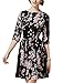 Allegra K Women's 3/4 Sleeves Round Neck Floral Print Above Knee Skater Dress