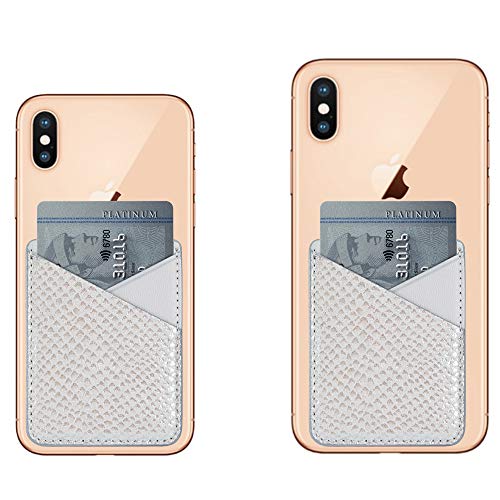 Cell Phone Card Holder, Stick on Wallet for Back of Phone, 3M Adhesive Ultra Slim Phone Pocket ID Credit Card Holder Sleeves Pouch Compatible iPhone, Samsung Galaxy, All Smartphones (Grey/Pink)