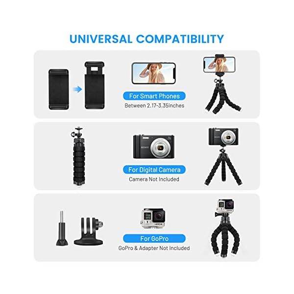Lidasen Oktopus Handy Stativ, Flexibler Mini Stativhalter mit Bluetooth Fernbedienung, Tragbare Reise Kamera Handyhalterung Ständer, Mobiltelefon Selfie Tripod für iPhone/Android, GoPro, 4-8" Device – Bild 6