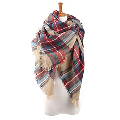 Yanekop Womens Plaid Blanket Scarf Big Square Scarves Warm Tartan Checked Shawl Yanekop Womens Plaid Blanket Scarf Big Square Scarves Warm Tartan Checked Shawl