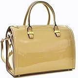 Dasein Shiny Patent Faux Leather Barrel Body Satchel Handbag Shoulder Bag