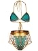 Zando Women Tribal Print Bikini African Metallic Swimsuit Two, Green, Size 14.0