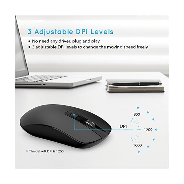 Wireless Mouse,【Slim & Noiseless】Patuoxun 2.4G USB PC Laptop Computer Cordless Mice with Nano Receiver,1600 DPI Mouse…
