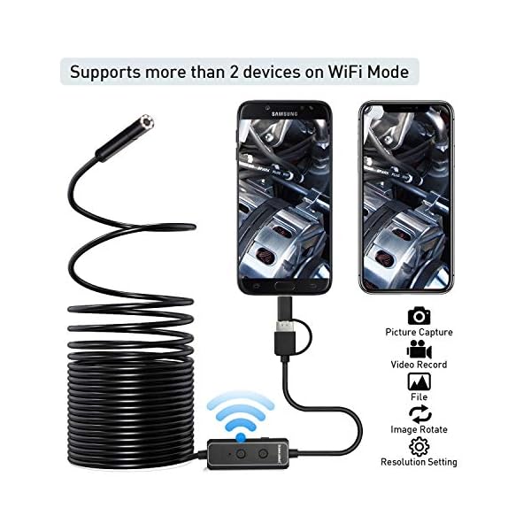 XpertMatic F160 Endoskope WiFi und USB Endoskopkamera HD 1080P 2.0 Megapixel Inspektionskamera 5m Brennweite IP67 Wasserfest für iPhone, Android mit 8 LEDs – Bild 7