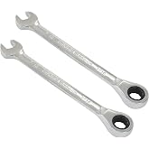 Kyuionty 2 Pcs 7/16 Inch Ratchet Combination Wrench, Imperial SAE 72-Tooth | Ratcheting Wrench Dual Open Box Ends, 5&deg; Swing Arc for Tight Spaces, for Auto Motorcycle Repair Projects