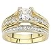 FlameReflection His and Hers Stainless Steel Women's Yellow Gold Plated Princess CZ Wedding Couple Ring Bridal Set & Titanium High Polish Princess CZ Men's Wedding Engagement Ring