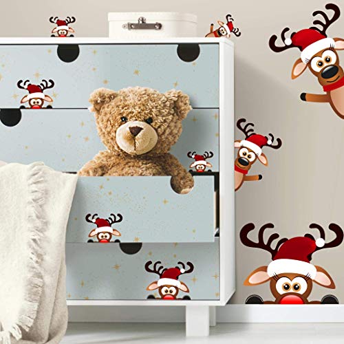 Christmas Reindeer Wall Decal ï¼ŒLovely Christmas Wall Sticker for Kids Room Decorationï¼ŒWindow Cling Decalï¼ŒChristmas Home Decals (9 pcs)