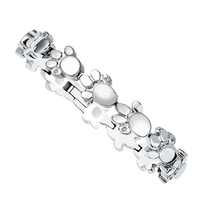 Tatzen Tierpfote Edelstahl Magnet Armband Pfote Hund Katze glitzernde Swarovski Crystals Energetix 4you 2153 Silber Magnetix 