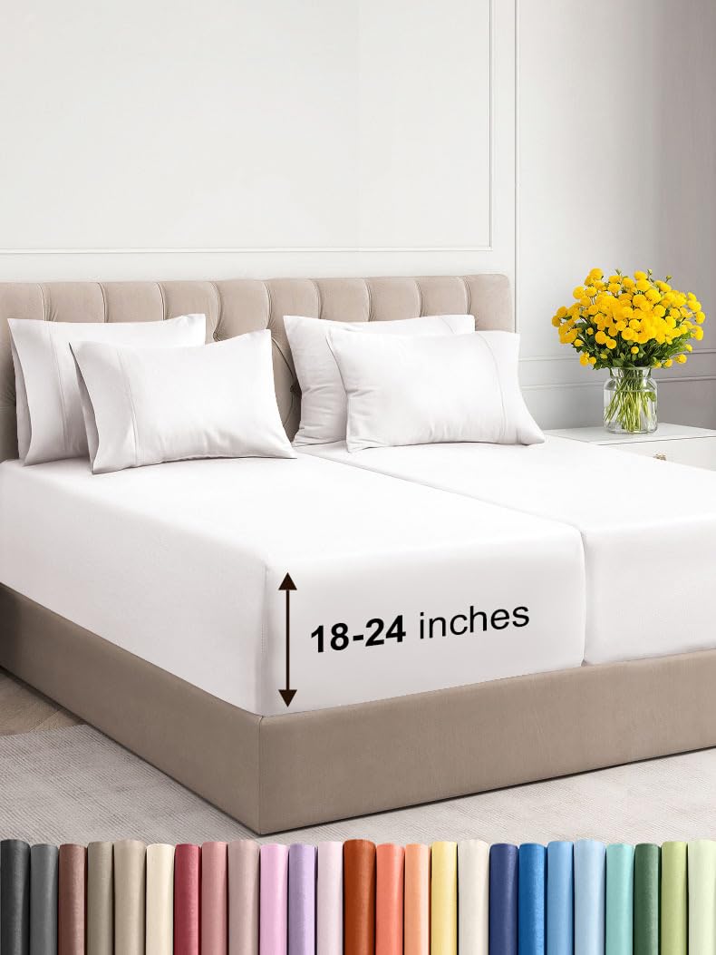 Photo 1 of Extra Deep Split King Sheet Set - 7 Piece Breathable & Cooling Sheets - Hotel Luxury Bed Sheets Set - Easy Fit - Soft, Wrinkle Free & Comfy Sheets Set - Antique White Sheet Set w/Extra Deep Pockets