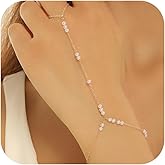 AceFun 1PC Gold Hand Chain Bracelet for Women Rhinestones Crown Pearls Beads Finger Ring Bracelets Trendy Dainty Simple Waterproof Bracelet Fashion Body Jewelry for Ladies