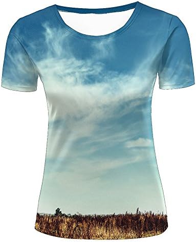 Jing Tees Womens 3D Printed Casual Summer Tees Shirts Beautiful Golden Wheat Field and Blue Sky Graphic Crewneck Short Sleeve Novelty T-Shirts XS