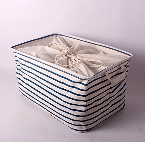 GreenForest Collapsible Laundry Storage Basket Classic Storage Box with Blue Stripe