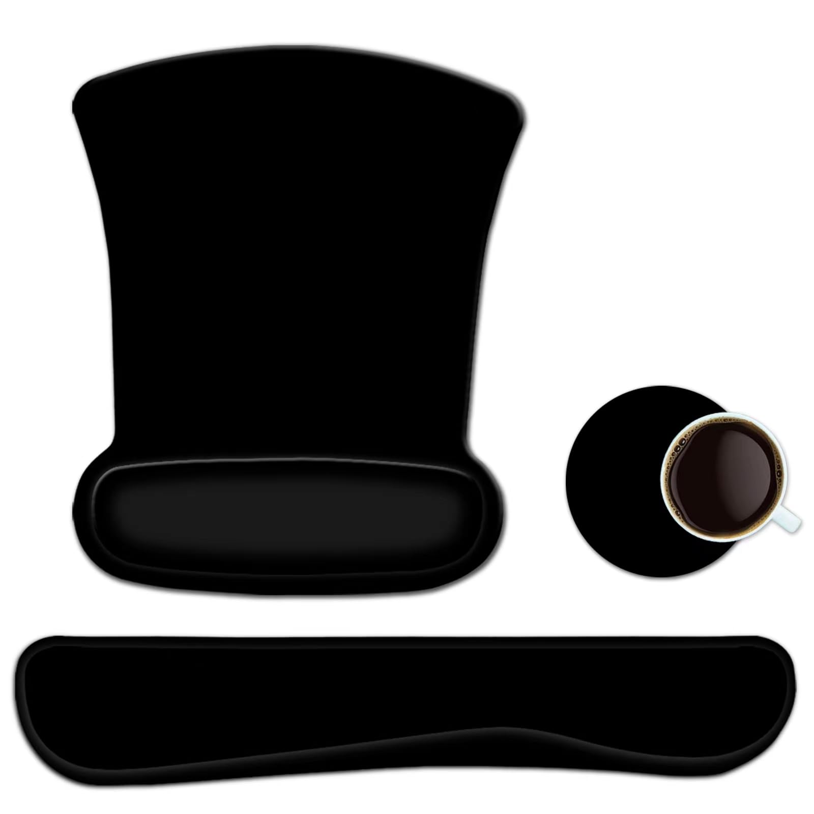 Keyboard Wrist Rest Pad Ergonomic Mouse Pad Set, ToLuLu Cute Mouse Pad for Computer Laptop, Non Slip Mousepad Keyboard Wrist Support with Raised Memory Foam for Easy Typing Pain Relief, Plain Black