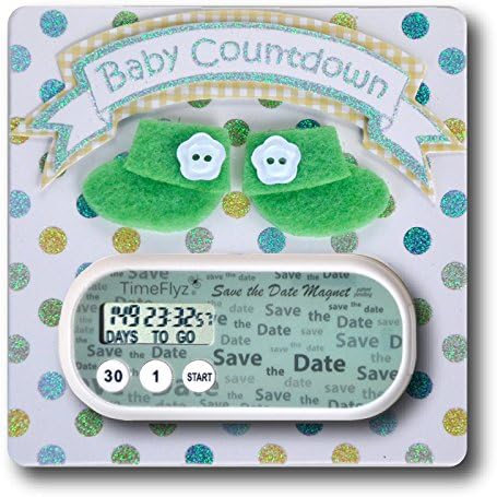 Baby Due Date Countdown Timer on Green Booties Card - 4 pack