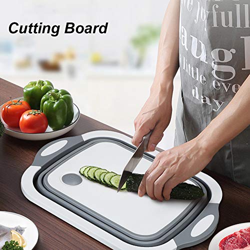 MFTEK Foldable Multifunction Chopping Board, Collapsible Dish Tub Basin Cutting Board Colander, Vegetable Fruit Wash and Drain Sink Storage Basket, Space Saving for Kitchen Home