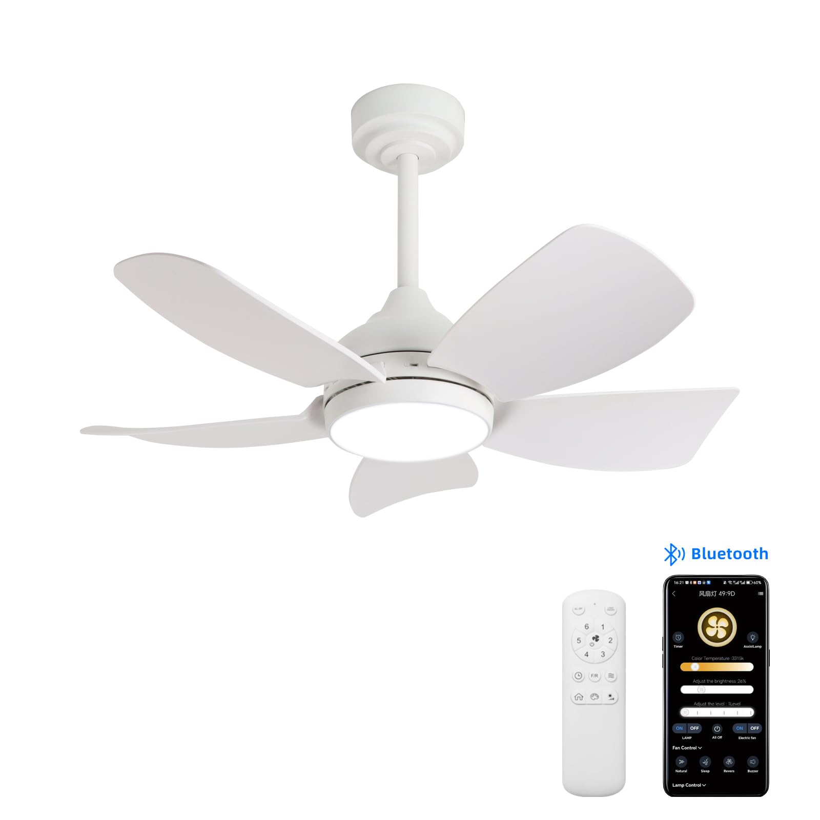 Photo 1 of 36 inch Ceiling Fan with Light and Remote Control,White 5 Blade Modern Ceiling Fans for Living Room Bedroom Farmhouse indoor, Quick-Install,Reversible DC Motor, Dimmable, 6 Airflow & 3 Light Colors