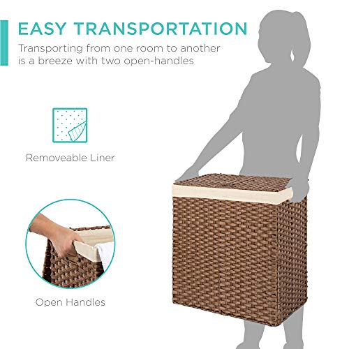 Best Choice Products Wicker Double Laundry Hamper, Rustic Divided Storage Basket w/Easy Assembly