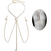 MODRSA non Piercing Nipple Chain for Women Fake Nipple Piercing Gold with Necklace Adjustable Sexy non-Piercing Faux Body Chain Jewelry for Women Men Comfortable Valentine's Day