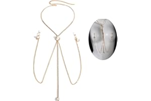 MODRSA non Piercing Nipple Chain for Women Fake Nipple Piercing Gold with Necklace Adjustable Sexy non-Piercing Faux Body Chain Jewelry for Women Men Comfortable Valentine's Day