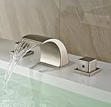 Rozin Widespread 3 Holes Waterfall Bathroom Basin Faucet Double Handles Mixer Tap Brushed Nickel