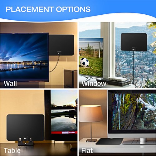 1byone TV Antenna, 50 Mile Range Amplified HDTV Antenna with Detachable Amplifier Signal Booster, USB Power Supply and 10 Feet Highest Performance Coaxial Cable-Black - Thumbnail 5