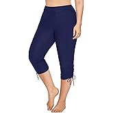 Holipick Womens Plus Size Swim Capris High Waisted Swim Pants Drawstring UPF50+ Long Swim Shorts