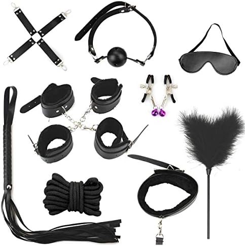 10pcs Set Couples Woman Game Handcuff -Black
