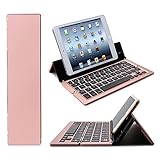 Foldable Bluetooth Keyboard, iEGrow F18 Universal Portable Bluetooth 3.0 Wireless Keyboard with Kickstand Holder For Apple iPad iPhone IOS, Andriod, Windows(Rose Gold)