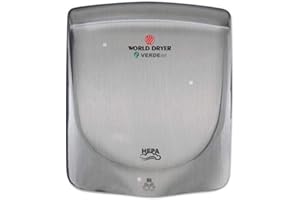 World Dryer Q-973A VERDEdri Commericial Hi-Speed Quick-Dry Surface-Mounted ADA Compliant Hand Dryer, Stainless Steel Cover Brushed, Universal Voltage 110-240V