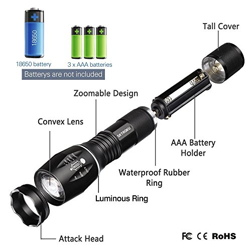 Flashlights, SKYROKU 2 Pack Portable Ultra Brightest Handheld LED Flashlight Waterproof Led MINI Flash light for Hiking, Camping and Riding(New Version)