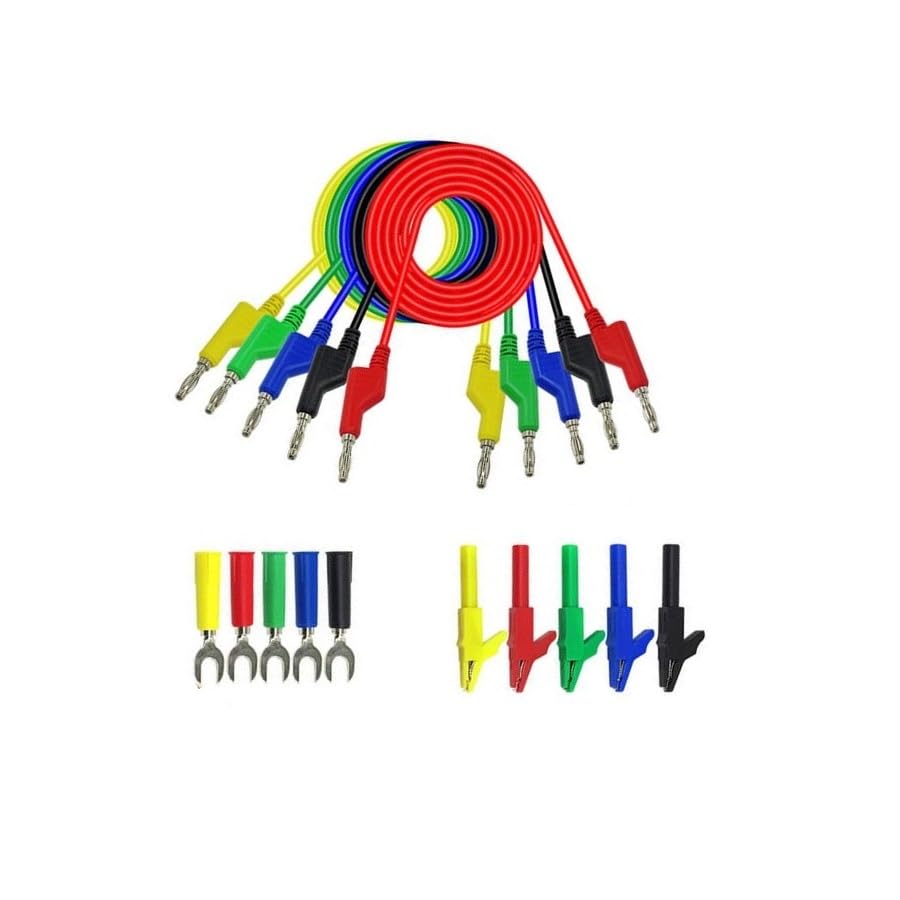 Aofan Multimeter Double-ended Stackable Banana Plug Test Leads Includes 5 pcs Insulated Full Protective Crocodile Clips, 5 pcs Test Fork Clip（15pcs/set）