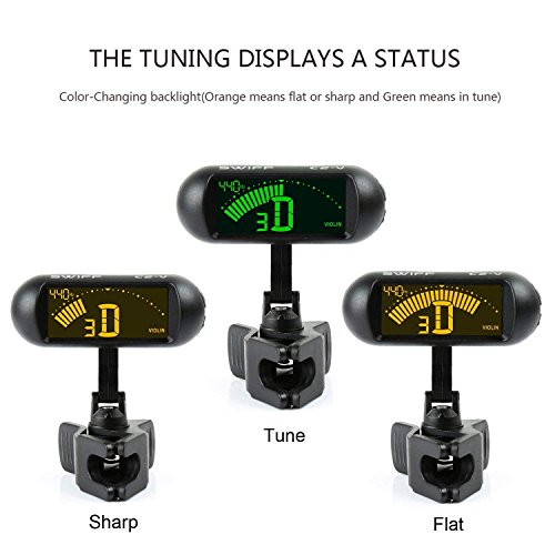Rinastore Professional Violin Viola Tuner, Clip-On Large LCD Screen Tuner (Black) - Thumbnail 4