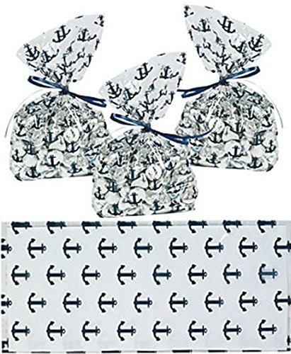 Nautical Anchor Cellophane Party Favor/wedding Bags (36 PACK)