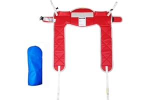 EZ Assistive Patient Lift Sling with Thick Pads for Patient Lift,Shower,Toilet - Includes Waist Belt with Buckle - Head Support Option Available (Red, Medium,WITHOUT head support,with 1pc slide glove)