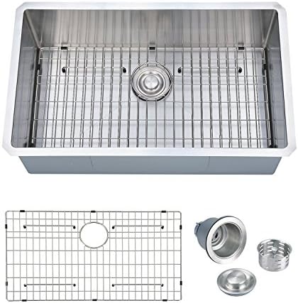 SINOGY 30"x18" Inch H3018-G 16 Gauge Single Bowl Stainless Steel Handcrafted Undermount Kitchen Sink 10" Deep With Bottom Grid