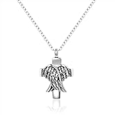 MiiFort Cross Angel Wing Urn Necklaces for Ashes Cremation Jewelry Keepsake for Adult Women Men Human Family Loved One