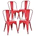 Poly and Bark Metal Modern Dining Chair, Industrial Mid Century Kitchen Cafe Restaurant Side Chair, Stackable, Red (Set of 4)