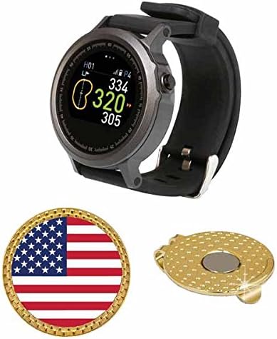 GolfBuddy WTX Golf GPS/Rangefinder Smart Watch (40k+ Preloaded Worldwide Courses) Bundle with Magnetic Hat Clip Ball Marker (USA Flag)