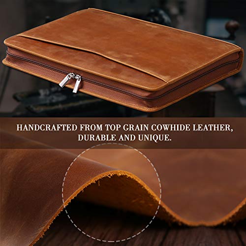 Gavarnie Genuine Leather Padfolio Portfolio Folder with Zipper for Men, Women, Business Christmas Gift Box Set, Brown