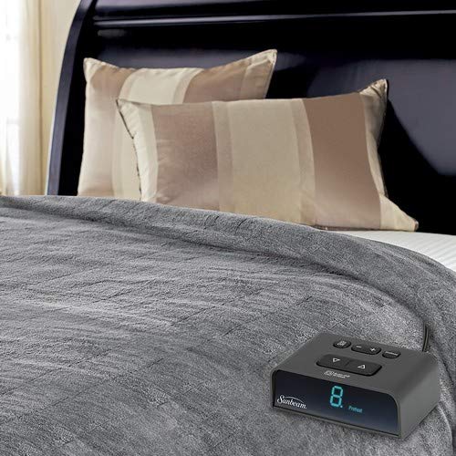 Sunbeam Heated Blanket | Microplush, 10 Heat Settings, Slate, King - BSM9KKS-R825-16A00