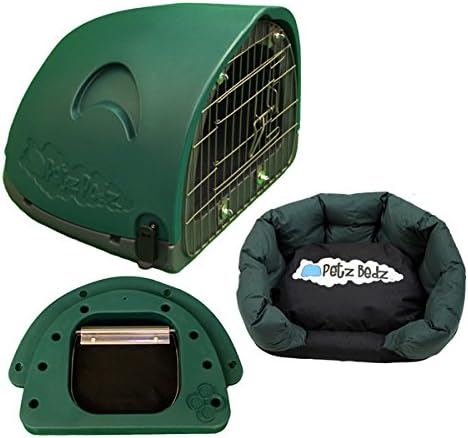 PetzPodz CAT POD with front grill green SMALL den cave kennel house bed indoor & outdoor designer plastic shelter crate and cat travel box