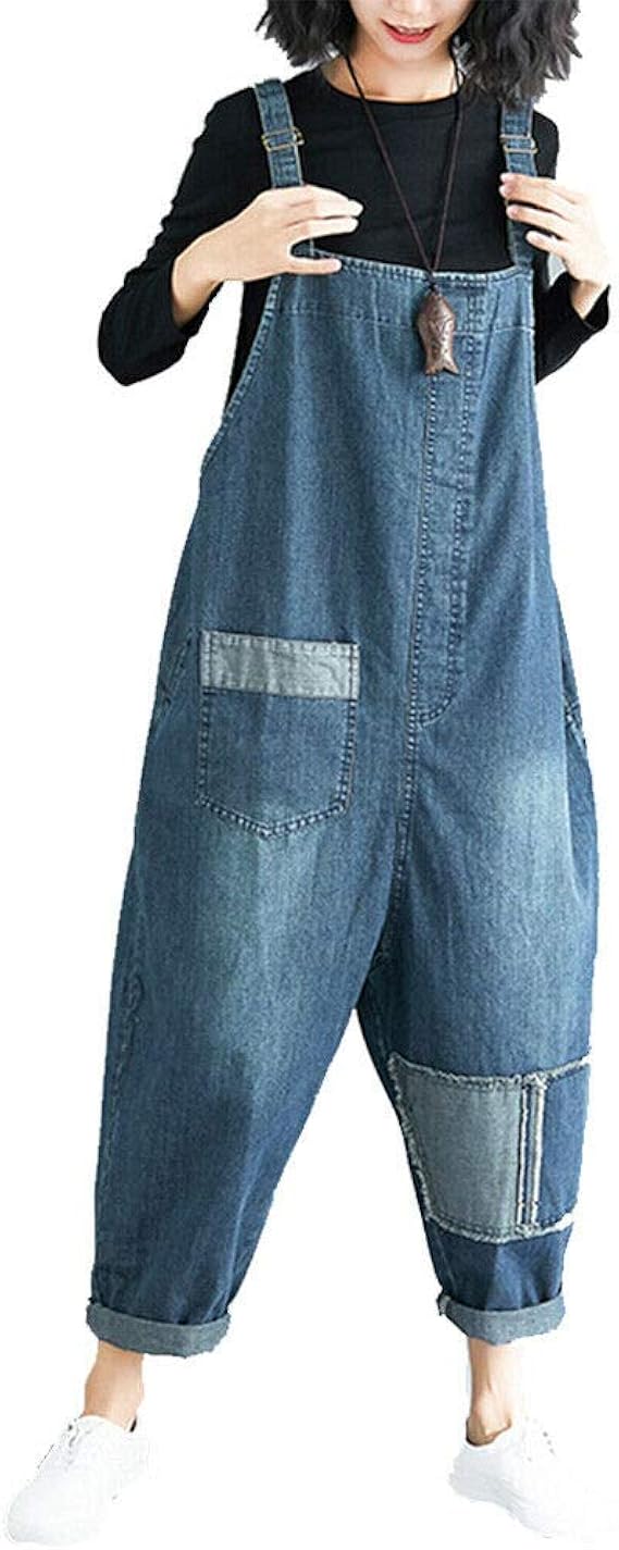 Amazon Juleyaing レディース 夏 ルーズフィット ジーンズ サロペット デニム ジャンプスーツ ワイドレッグ オーバーオール ロンパー パンツ オールインワン 通販