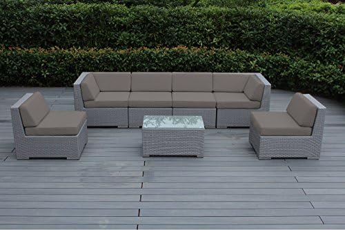 Amazon Com Ohana Collection Pn07037grstn Pn7037grstn Ohana Outdoor Patio Furniture 7 Piece Gray Wicker Sectional Set Sunbrella Taupe Garden Outdoor