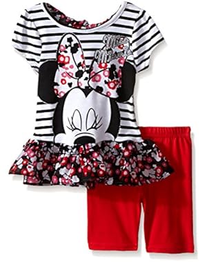 Girls' 2 Piece Minnie Mouse With Floral Chiffon Ruffle Bike Short Set