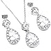 FC JORY White Gold GP Clear CZ Crystal Teardrop Bridal Necklace Dangle Earrings Jewelry Set