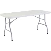 Global Industrial Plastic Folding Table, 60" L x 30" W x 29" H, 1000 lbs Weight Capacity, White, for Party, Dining, Wedding, Camping, Picnic, Indoor Outdoor Events
