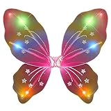 Light Up Rainbow Fairy Butterfly Wings LED Halloween Costume for Trick or Treating and Night Time Safely