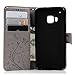 HTC M9 Leather Case, HTC One M9 Case Wallet, MOLLYCOOCLE PU Leather Wallet Embossed Florals Kickstand Magnetic Flip Case Card Holders & Hand Strap Case Cover for HTC One M9 / HTC M9 -Gray